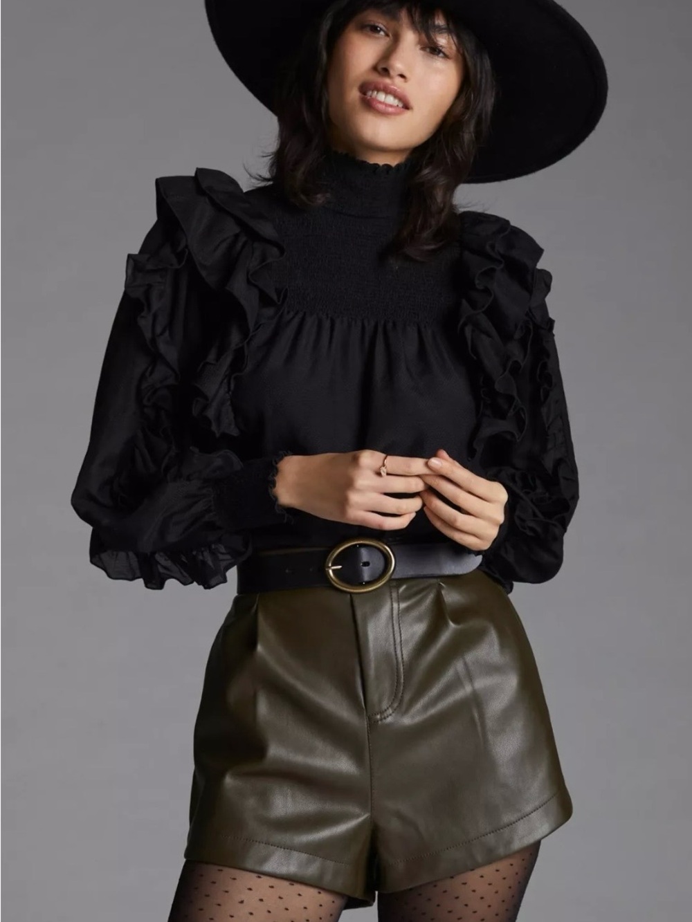 Anthropologie Avec Les Filles Vegan Leather Cuffed Shorts in Black